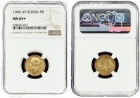 Russia 5 Roubles 1904 (AP) St. Petersburg. Nicholas II (1894-1917). Averse: Head right. Reverse: Crowned double imperial eagle ribbons on crown. Gold....