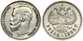 Russia 1 Rouble 1906 (ЭБ) St. Petersburg. Nicholas II (1894-1917). Averse: Head left. Reverse: Crowned double imperial eagle ribbons on crown. Silver....