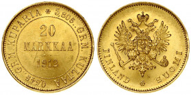 Russia for Finland 20 Markkaa 1912 S Nicholas II (1894-1917). Averse: Crowned imperial double eagle holding orb and scepter. Reverse: Denomination and...