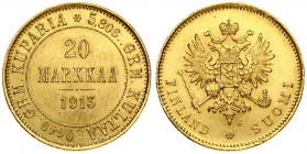 Russia for Finland 20 Markkaa 1913 S Nicholas II (1894-1917). Averse: Crowned imperial double eagle holding orb and scepter. Reverse: Denomination and...