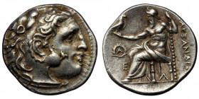 Kingdom of Macedon, Philip III Arrhidaios AR Drachm. In the name and types of Alexander III the great. Kolophon, circa 323 -319 BC. ( Silver. 4.19 g. ...