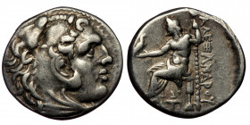KINGS of MACEDON. Philip III Arrhidaios. 323-317 BC. AR Drachm ( Silver. 4.18 g. 18 mm). 
In the name of Alexander III. Sardes mint. Struck under Mena...
