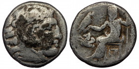 KINGS OF MACEDON. Alexander III ‘the Great’, 336-323 BC. Drachm (Silver, 4.00 g 17 mm), Lampsakos,
Head of Herakles to right, wearing lion skin headdr...
