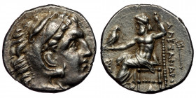 Macedonian Kingdom. Alexander III 'the Great'. 336-323 B.C. AR drachm (silver . 4.28 g. 18 mm). Abydos
 Head of Herakles right, wearing lion's skin he...