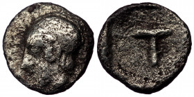 ARKADIA. Tegea circa 423-400 BC. Tetartemorion AR ( Silver. 0.27 g. 8 mm)
Helmeted head of Athena left.
Rev: Large T within shallow incuse square.
BCD...