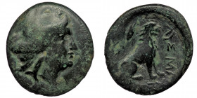 THRACE. Lysimacheia. Circa 309-220 BC. AE ( Bronze 4.59 g. 20 mm)
Turreted and laureate head of Tyche right.
Rev: Lion seated right, ear of grain behi...