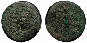 PONTOS. Amisos. Time of Mithradates VI Eupator 120-63 BC. AE ( Bronze. 8.10 g. 22 mm)
Aegis with Gorgoneion in centre.
Rev: Nike advancing right, hold...