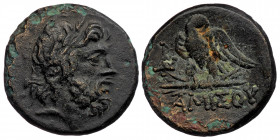 PONTOS. Amisos. Time of Mithradates VI Eupator (ca 100-85 BC) AE ( Bronze. 8.45 g 22 mm)
Laureate head of Zeus to right.
Rev: AMIΣOY - Eagle standing ...