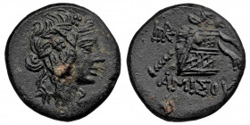 Pontos, Amisos. Time of Mithradates VI Eupator circa 120-63 BC, AE ( Bronze. 7.99 g. 23 mm)
Head of Dionysos right, wearing ivy wreath
Rev: AMIΣOV - t...