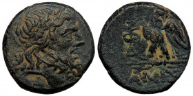 PONTOS. Amisos. Time of Mithradates VI Eupator (ca 100-85 BC) AE ( Bronze 8.57 g. 20 mm )
Laureate head of Zeus to right.
Rev: AMIΣOY - Eagle standing...