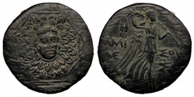PONTOS, Amisos, struck under Mithradates VI, ca. 105-65 BC, AE ( Bronze 6.56 g. 22 mm )
Aegis with gorgoneion in the centre
Rev: Nike advancing right,...