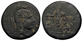 PONTOS, Amisos. Circa 90-85 BC. AE ( Bronze. 19.31 g. 31 mm )
Helmeted head of Athena right
Rev: Perseus standing frontally, holding harpa nad Medusa'...