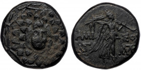 Pontos. Amisos. Time of Mithradates VI Eupator 120-63 BC. AE ( Bronze. 8.32 g. 20 mm)
Aegis with Gorgoneion in centre.
Rev: Nike advancing right, hold...