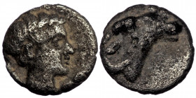 TROAS. Kebren circa 387-310 BC. Tetartemorion AR ( Silver. 0.34 g 8 mm)
Ram's head right / Youthful male head right.
SNG von Aulock 7621; Klein 313
