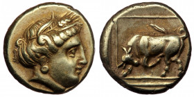 LESBOS, Mytilene EL Hekte - 1/6 Stater. Circa 377-326 BC. ( Electrum. 2..57 g. 12 mm)
Head of Persephone to right, wearing barley-wreath
Rev: Bull cha...