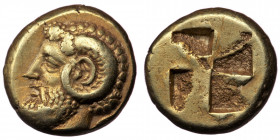 IONIA. Phokaia. Circa 478-387 BC. Hekte (Electrum, 10 mm, 2.50 g). 
Bearded head of Zeus Ammon to left; to right, small seal. 
Rev. Quadripartite incu...