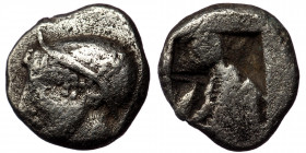 IONIA, Phokaia. Circa 625/0-522 BC. AR Obol ( Silver. 1.24 g. 9 mm)
Female/ Athena head left, wearing helmet or close fitting cap
Rev: Incuse
SNG Cope...
