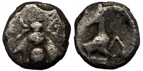 IONIA, Ephesos, c. 390-380 BC. AR Obol (Silver. 0.60 g. 8 mm). 
Bee;
Rev: Forepart of stag right all within incuse circle. 
SNG Copenhagen 241
