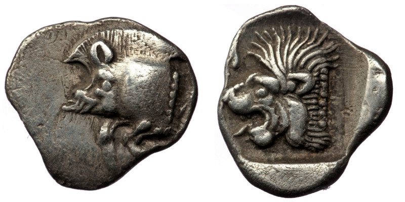 Mysia, Kyzikos AR Obol. Circa 450-400 BC. ( silver. 0,84 g. 12 mm ) 
Forepart of...