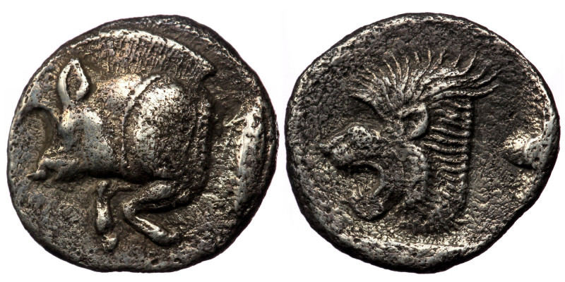 Mysia. Kyzikos circa 450-400 BC. Obol ( silver. 0,82 g. 11 mm)
Forepart of boar ...