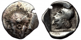 Mysia, Lampsakos AR Diobol. 500-490 BC. ( Silver 1.09 g. 12 mm)
Janiform female head.
Rev: Helmeted head of Athena to left, within incuse square. 
SNG...