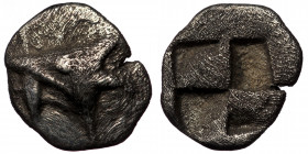 MYSIA. Kyzikos. Circa 550-500 BC. Hemiobol (Silver, 0.37 g. 9 mm ). 
Head of tunny to right, with small tunny in mouth. 
Rev. Quadripartite incuse squ...
