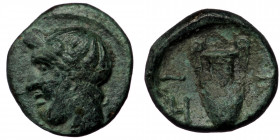 MYSIA. Kyzikos. Ae (4th century BC). ( Bronze. 0.68 g. 10 mm )
Laureate head of Apollo left.
Rev: KY / ZI. Amphora;
SNG BN 411.