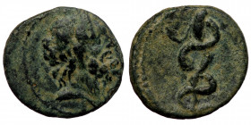 Mysia. Pergamon circa 200-100 BC. AE ( Bronze. 2.56 g. 15 mm)
Head of Asklepios right.
Rev: Serpent-entwined staff; B to left.
SNG BN 1855–7 var. , 18...