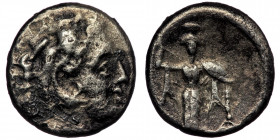 Mysia. Pergamon circa 310-282 BC. Diobol AR ( Silver. 1.28 g. 11 mm)
Head of Herakles to right, wearing lion skin headdress.
Rev: Statue of Pallas Ath...