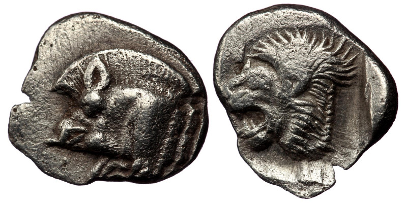 MYSIA, KYZIKOS AR Obol, ca 475 ( Silver. 0.82 g. 11 mm)
Forepart of boar to left...