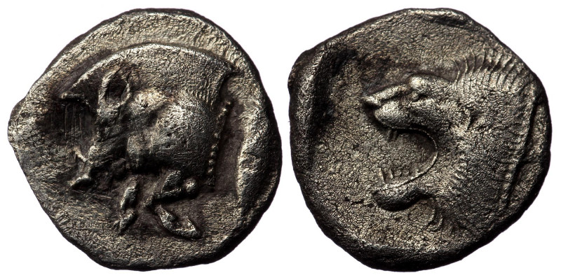 MYSIA, Kyzikos AR Obol ca 525-475 BC ( Silver 1.20 g. 11 mm)
Forepart of boar to...