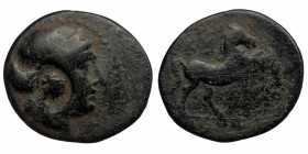 KINGS OF BITHYNIA. Nikomedes I, circa 280-250 BC. AE ( Bronze. 6.41 g. 24 mm)
Apollo to right,/ Female Head right within incuse oval
Rev: Horse pranci...