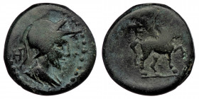 PHRYGIA. Epikteteis. Ae (2nd-1st centuries BC). AE ( Bronze. 6.08 g. 20 mm )
Obv: Helmeted and draped bust Athena or Ares right; H to left. 
Rev: Hors...