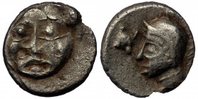 Pisidia, Selge AR Obol. Circa 350-300 BC. ( silver. 0.78 g. 10 mm)
Facing Gorgoneion / Helmeted head of Athena left.
SNG von Aulock 5441.