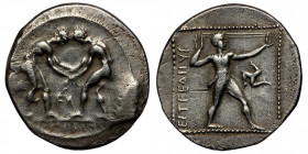 PAMPHYLIA. Aspendos. Circa 380/75-330/25 BC. Stater AR (Silver,10,73 g. 24 mm). 
Two nude wrestlers, standing and grappling with each other; 
Rev. ΕΣΤ...