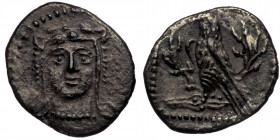 Cilicia, uncertain mint AR Obol. Circa 4th century BC. ( Silver. 0.77 g. 13 mm ) 
Facing head of Herakles, wearing lion skin headdress; all within cir...