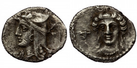 Cilicia, uncertain mint, ca. 4th cent. BC, AR obol ( SIlver. 0.63 g. 12 mm). 
Bust of female deity facing 3/4 left
Head of Satrap wearing bashlyk head...