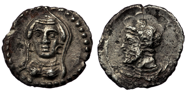 CILICIA. Uncertain mint. 4th century BC. AR obol (Silver. 0.58 g. 11 mm ). 
Head...