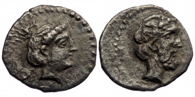 Cilicia. Nagidos circa 420-380 BC. Obol AR ( Silver. 0.69 g. 11 mm)
Head of Aphrodite right;
Rev: Head of Dionysos right; 
SNG France 14.