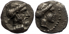 CILICIA, Nagidos. Circa 400-385/4 BC. AR Obol (Silver. 0.75 g. 10 mm). 
Head of Aphrodite right.
Rev: Laureate head of Dionysos right. 
Cf. Göktürk 1/...