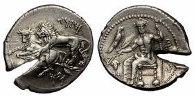 CILICIA. Tarsos. Mazaios, satrap of Cilicia, 361/0-334 BC. Stater (Silver, 10.61 gr. 24 mm).
Baaltars seated left on backless throne, his body turned ...