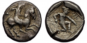 CILICIA. Tarsos. Circa 410-385 BC AR . 1/3 Stater (Silver, 3.25 g. 14 mm)
Persian satrap on horseback to right; to left, fly. Rev. Aramic legend/ Hopl...