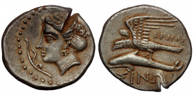 PAPHLAGONIA, Sinope. Circa 350/30-300 BC. AR Drachm ΚΡΗΘΕ Magistrate. ( silver 6.01 g. 22 mm)
Head of nymph left, hair in sakkos; aphlaston to left
Re...
