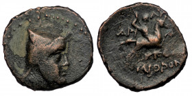 KINGS OF CAPPADOCIA. Ariaramnes (280-230 BC). Tyana. AE ( Bronze. 4.01 g. 20 mm ) 
Head right, wearing bashlyk. 
Rev: APIAPAMNOY / Horseman galloping ...