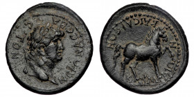 AEOLIS. Kyme. Nero (54-68) (Bronze, 20mm, 4.65), c. 63-68. 
Obv: NEPΩNA CEBACTON - Laureate head of Nero to right. 
Rev: KAICAPEΩN KYM-AI-ΩN Horse pra...