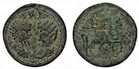 CARIA, Stratonicaea. Septimius Severus (193-211) and Julia Domna AE (Bronze, 39mm, 23,20g)
Obv. AY K[AI CЄΠ CЄ]YHPOC IOYLIA ΔOMNA; Confronted busts of...