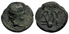 MYSIA. Cyzicus. Pseudo-autonomous (1st century). Ae. ( Bronze. 2.11 g. 16 mm)
Laureate head of Apollo right.
Rev: K - Y / Z - I./ Lyre; monogram above...