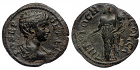 PISIDIA. Antiochia. Geta. As Caesar, AD 198-209. Æ (Bronze,23mm, 3.63g)
Obv. PO SEP GETAS; Bare-headed, draped, and cuirassed bust right.
Rev. ANTIOCH...