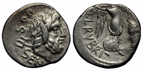 L. Rubrius Dossenus AR Quinarius (Silver, 1,89g, 14mm) 87 
Obv: DOS – SEN Laureate head of Neptune right,; behind, trident 
Rev. L. RVBRI Victory adva...