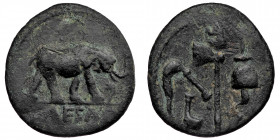 Iulius Caesar fourree AE silvered Denarius (Bronze, 2,86g, 18mm) mint moving with Caesar, 49-48 BC 
Obv: Pontifical emblems: culullus, aspergillum, ax...